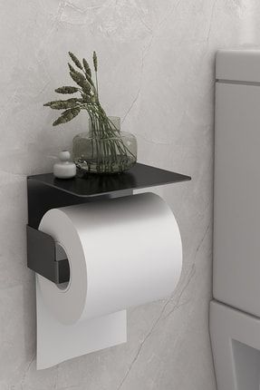 Metal Tuvalet Kağıtlığı, Siyah Tuvalet Kağıdı Askısı Dekoratif Modern Raflı Wc Vidalı Banyo Kağıtlık rsyvna14