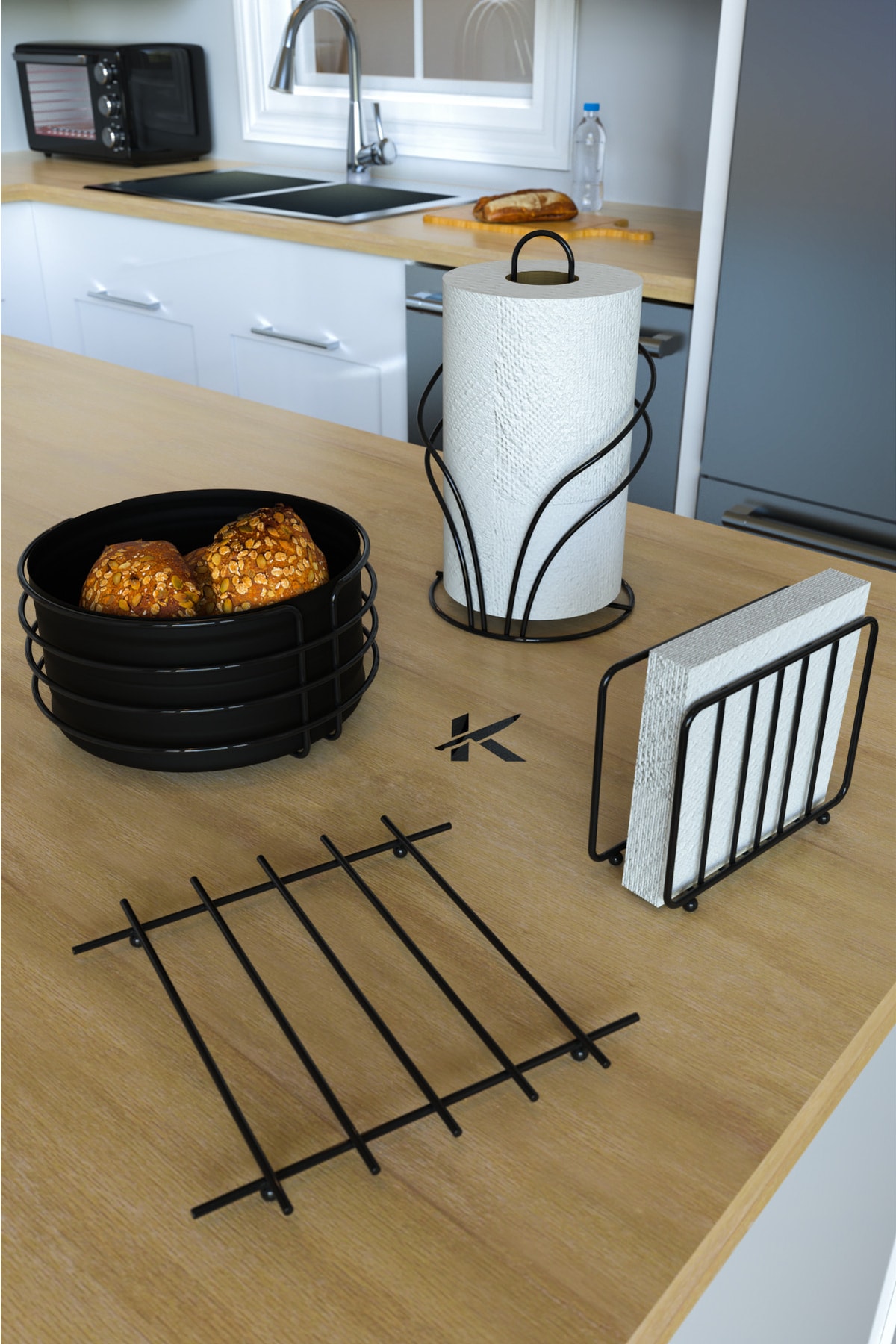 KARTEYA Lüx Paslanmaz Ekmek Sepeti Ve Servis Sunum Seti Havluluk Peçetelik Nihale Ekmeklik 4'lü Set