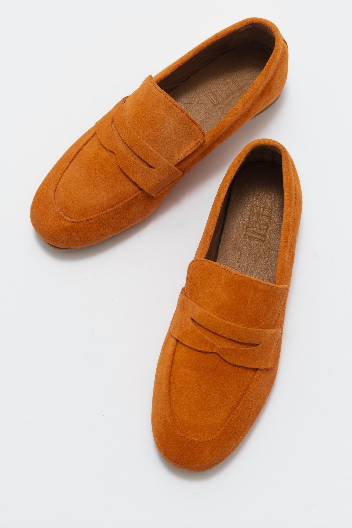 لوفر نارنجی زنانه جیر وروس چرمی اصلی luvishoes