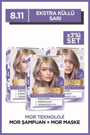 Excellence Cool Creme Saç Boyası – 8.11 Ekstra Küllü Sarı 3'lü Set PKTECSBOYEKSKSHHST