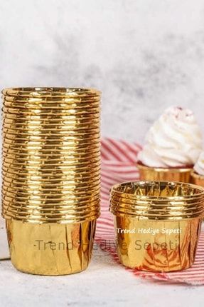 25'li Altın Gold Muffin Cupcake Kalıbı Kek Kapsülü TRND-30677