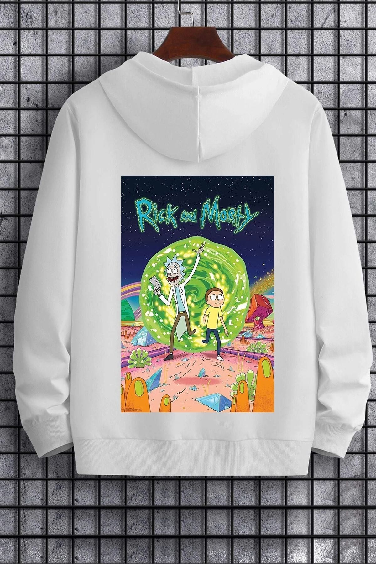 Trend Sizde Unisex White Rick And Morty Back Front Printed Hooded