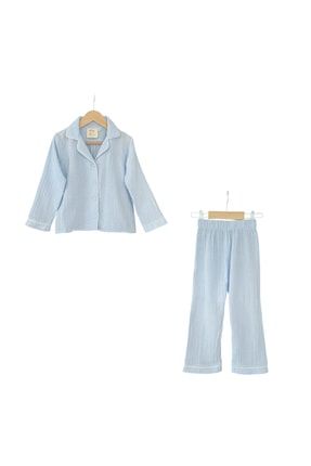 Organik Müslin Çocuk Pijama Mavi 002