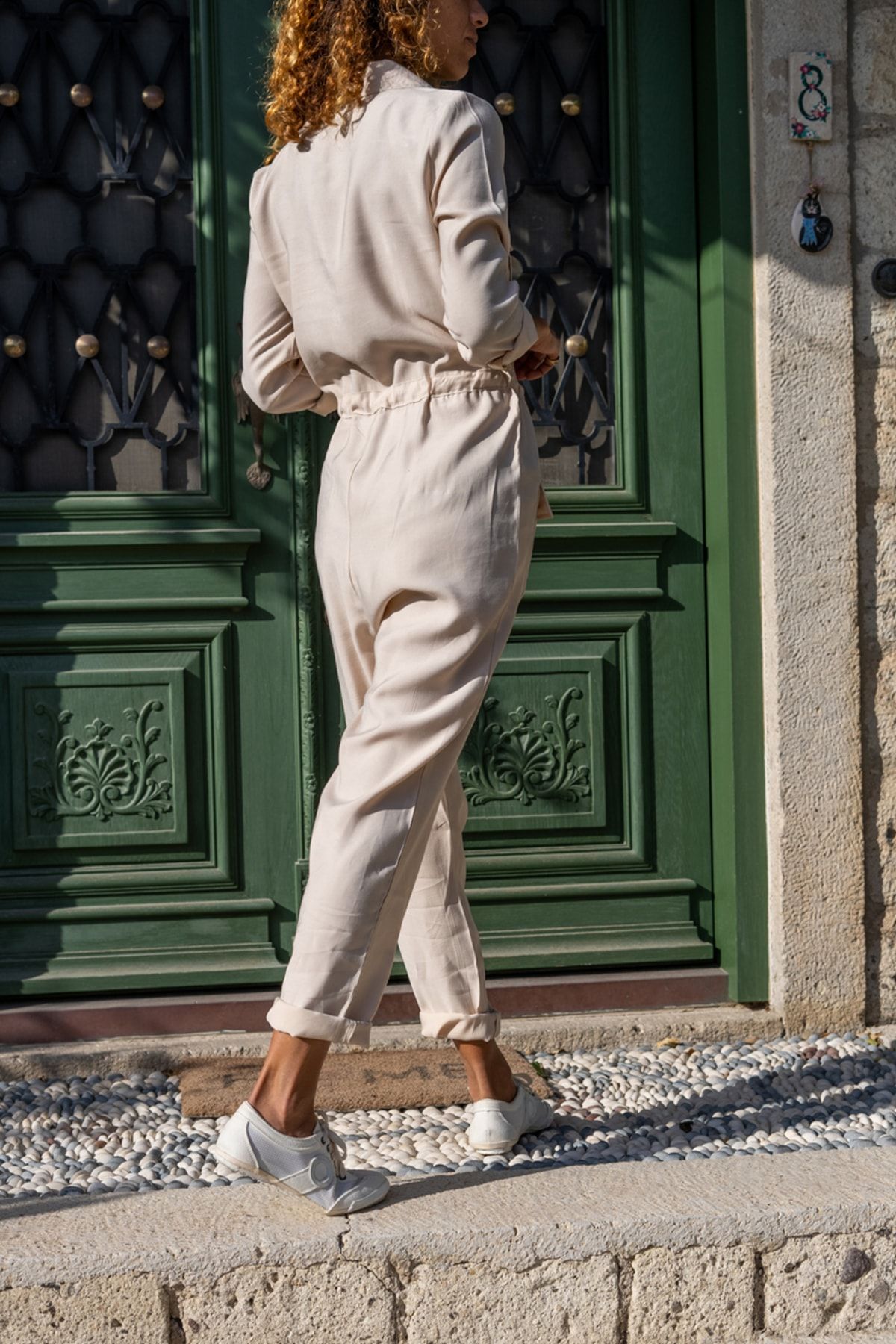 Beige jumpsuit outfit hotsell