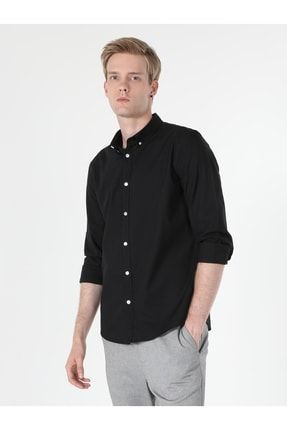 Slim Fit Shirt Neck Erkek Siyah Uzun Kol Gömlek .CL1048576_Q1.V1_BLK