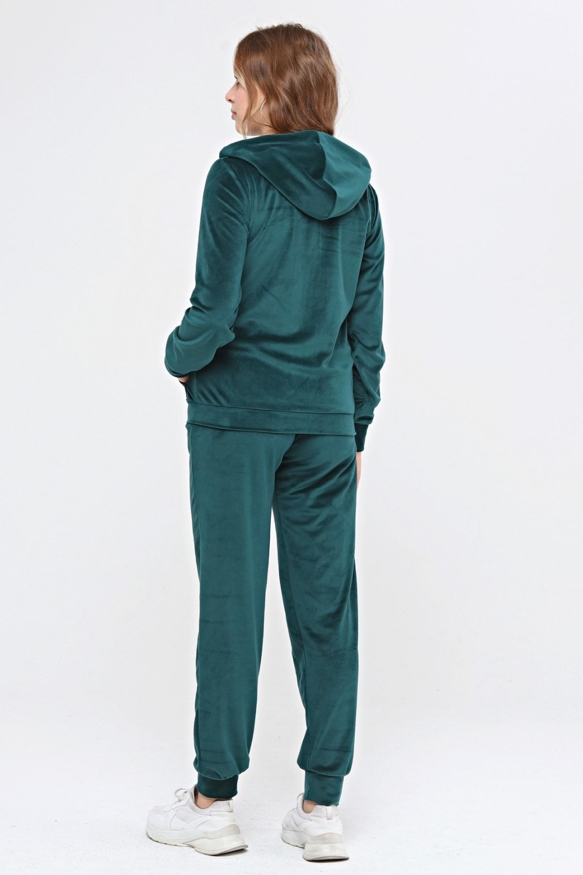 kmal Thick Zipper Velvet Tracksuit Emerald Trendyol