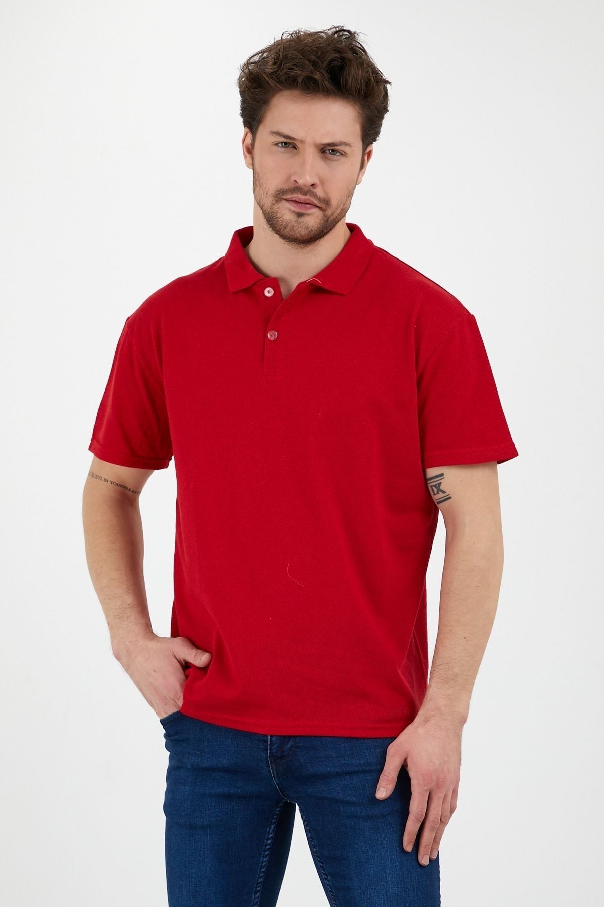 TA COLLECTİON Kırmızı Dar/slim Fitt Polo Yaka Tshirt