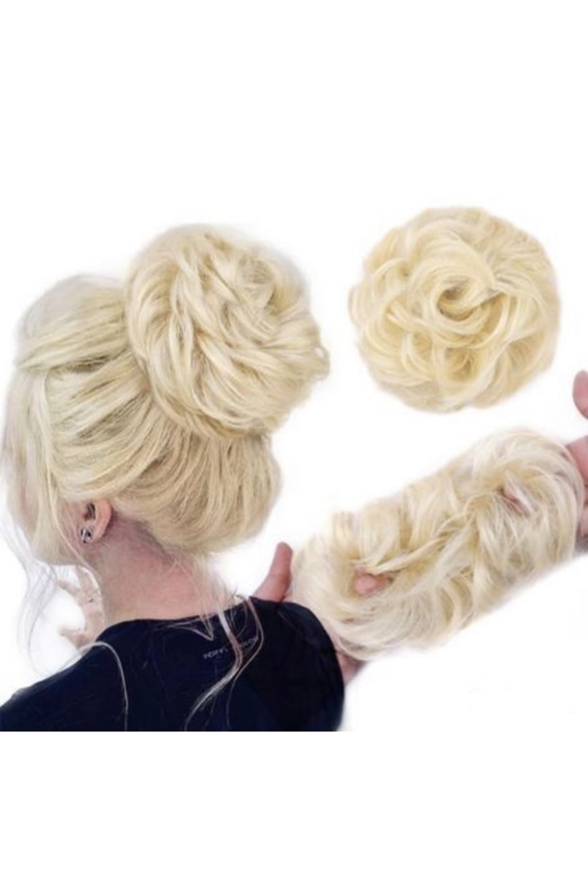 TOPRAK PERUK Platin Sarı Saç Topuz Tokası Lastikli