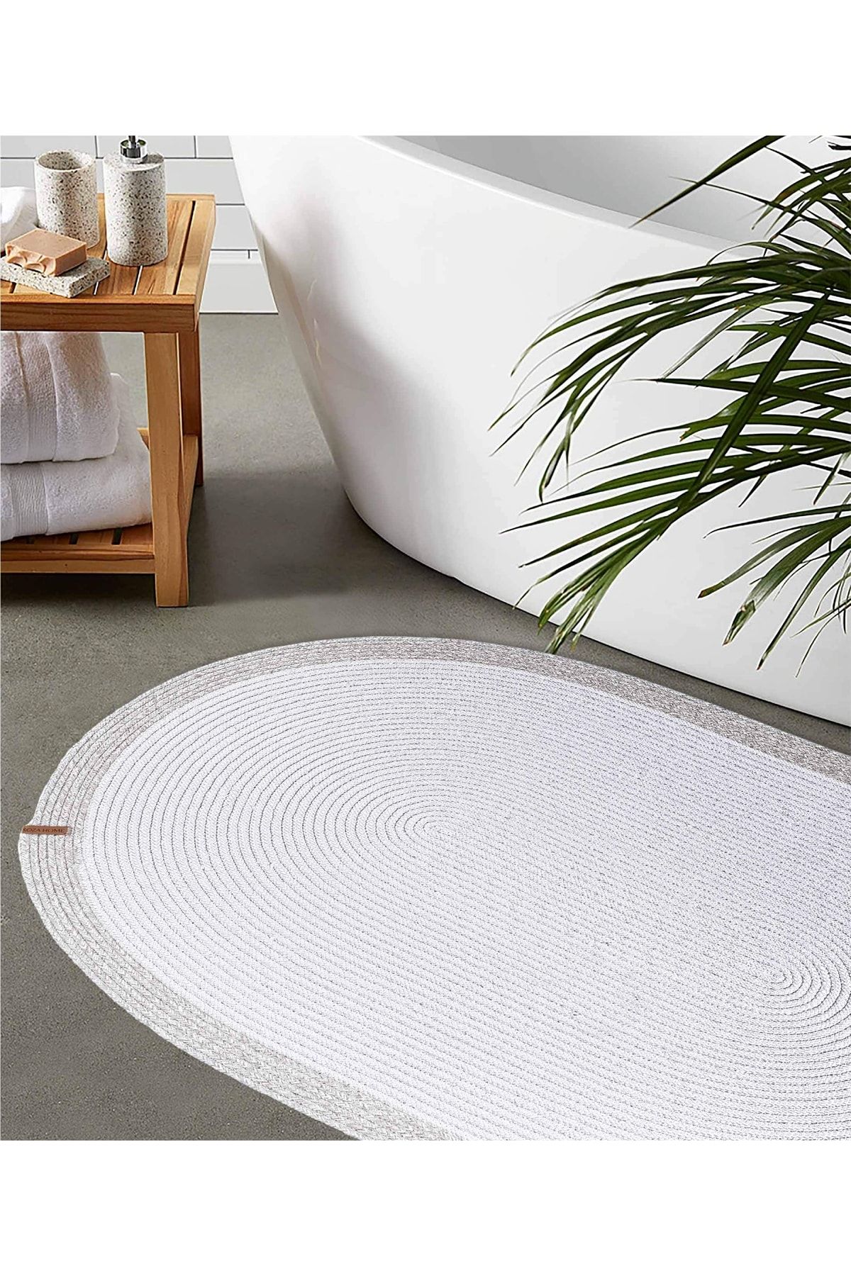 Koza Home Cesta El Yapımı Pamuklu Natural Gri Jüt Hasır Dekoratif Kilim 50x80