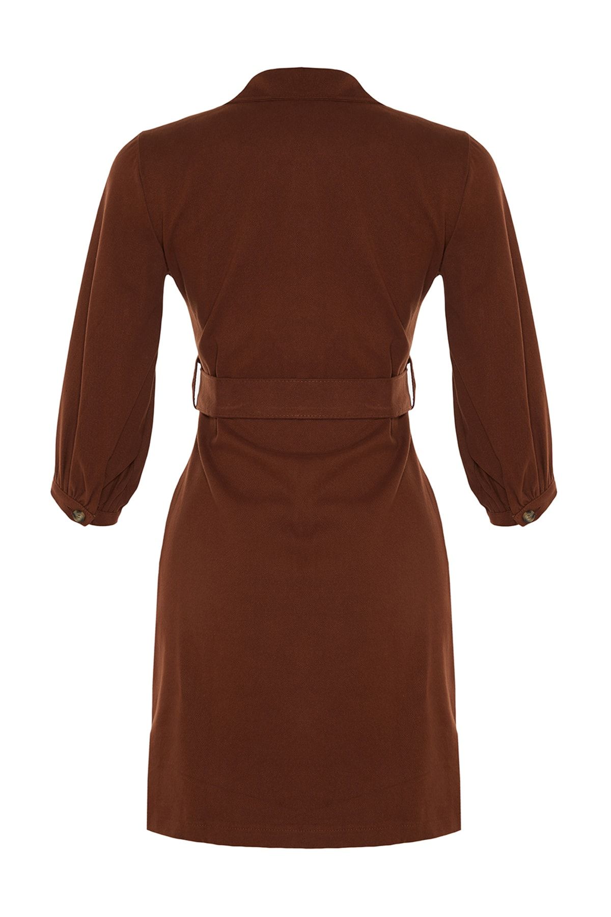 Trendyol Collection-Καφέ Γραβάτα Λεπτομερές Υφαντό Φόρεμα TWOAW20EL1156 7