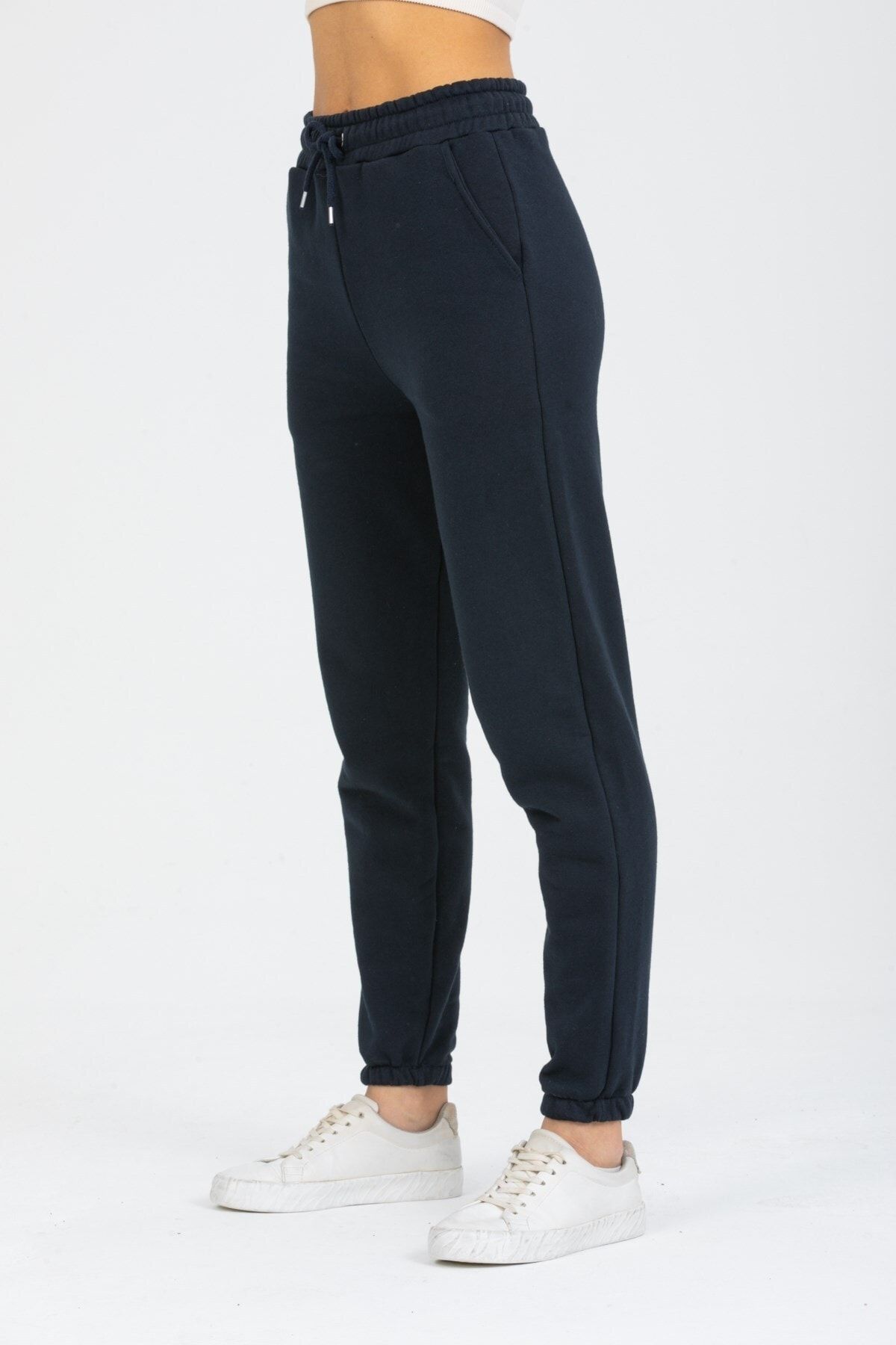 Deafox-Marineblaue Jogginghose mit hoher Taille und drei Fäden für Damen 2