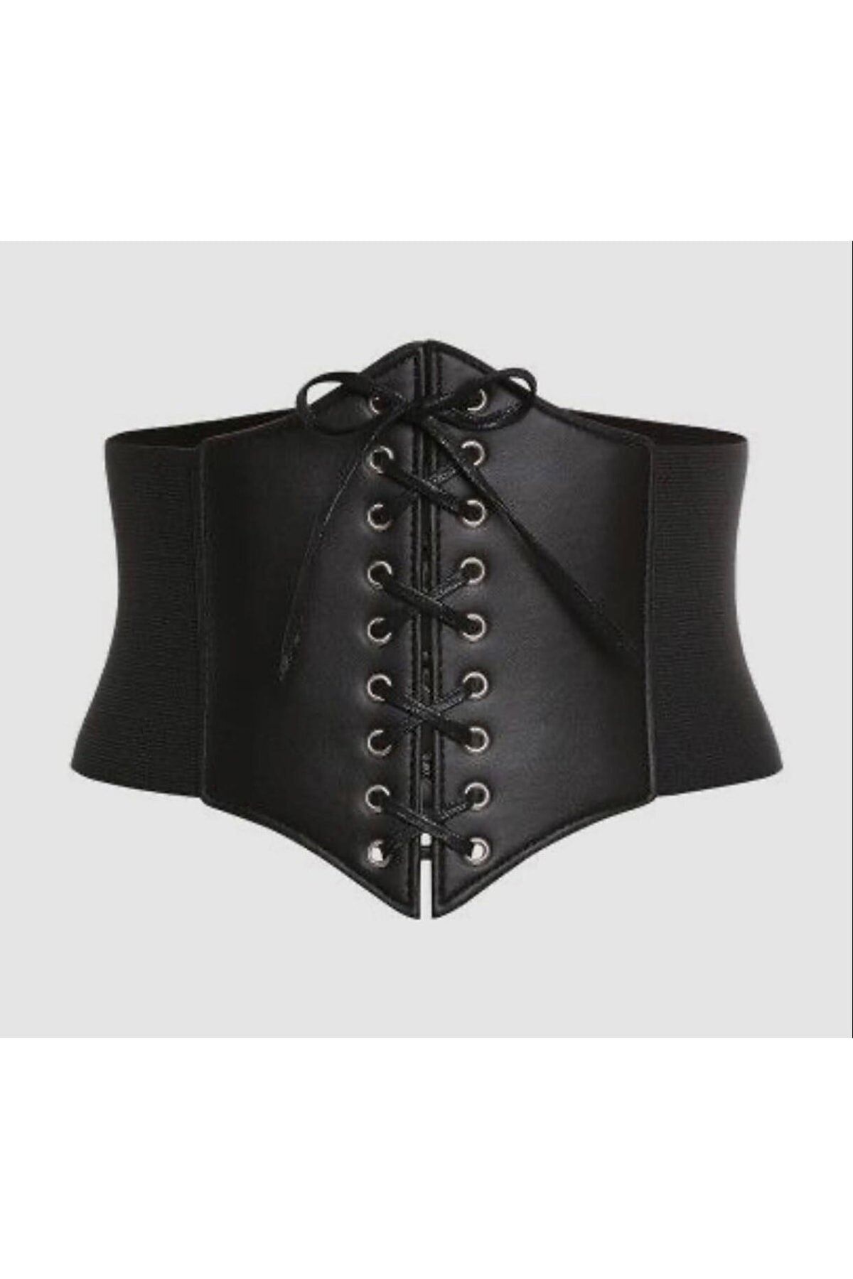 vuvutasarım-Corset lat elastic din cauciuc cu dantelă și detaliu cu ochi Curea neagră lată pentru femei din piele artificială 1482 1