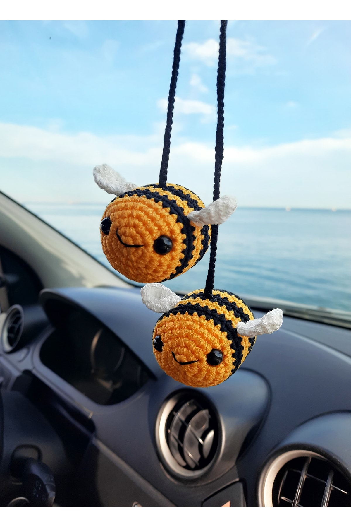 Neşeli Oyuncak Sevimli El Yapımı Sarı Arılar, Oto Dikiz Aynası Aksesuarı, Sevdikleriniz Için Araba Süsü