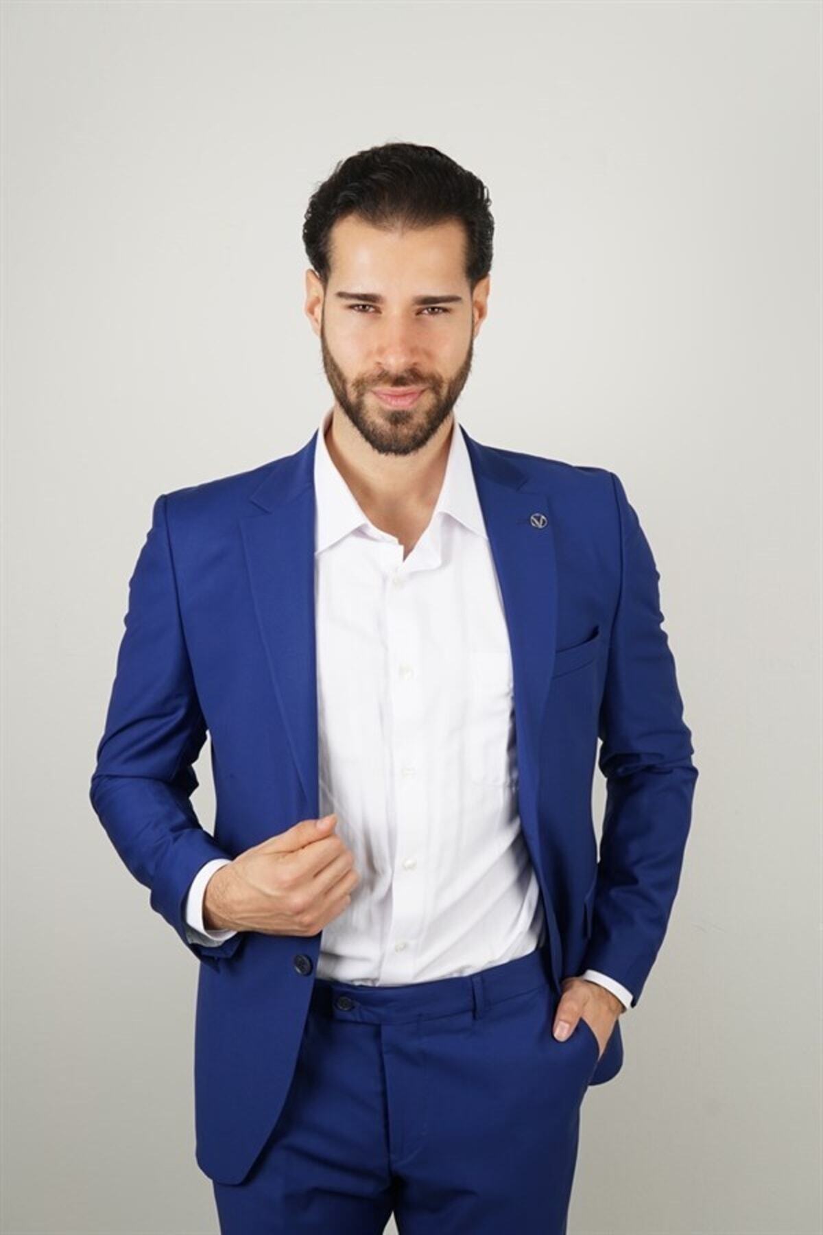 Blue Suit Self Patterned