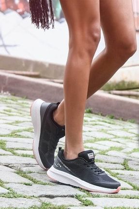 27366 Siyah - Gri - Somon Pembe Kadın Günlük Rahat Yürüyüş Sneaker Spor Ayakkabı