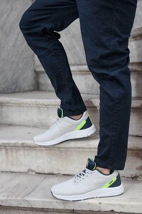 27529 Açık Gri Lacivert Neon Yeşil Erkek Günlük Rahat Yürüyüş Koşu Sneaker Spor Ayakkabı 02 27529