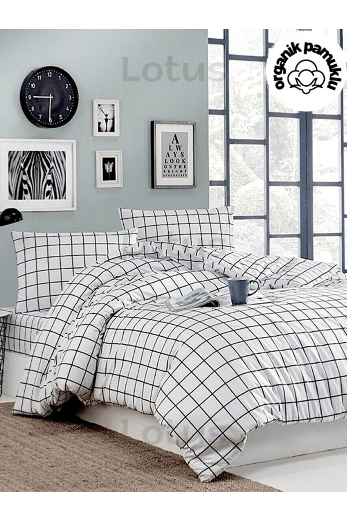 Lotusline Home Minikaro Çift Kişilik Pamuklu Nevresim Seti Çarşafsız fotoğrafı 2 (önizleme)