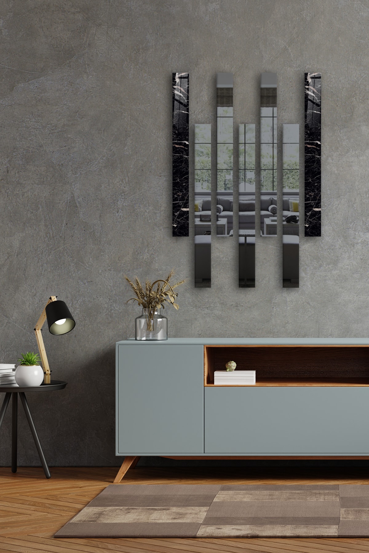 Decorita Dekor Camı | Granit Desenli Cam Ve Füme Ayna | 7'li Takım | 5cm X 50cm