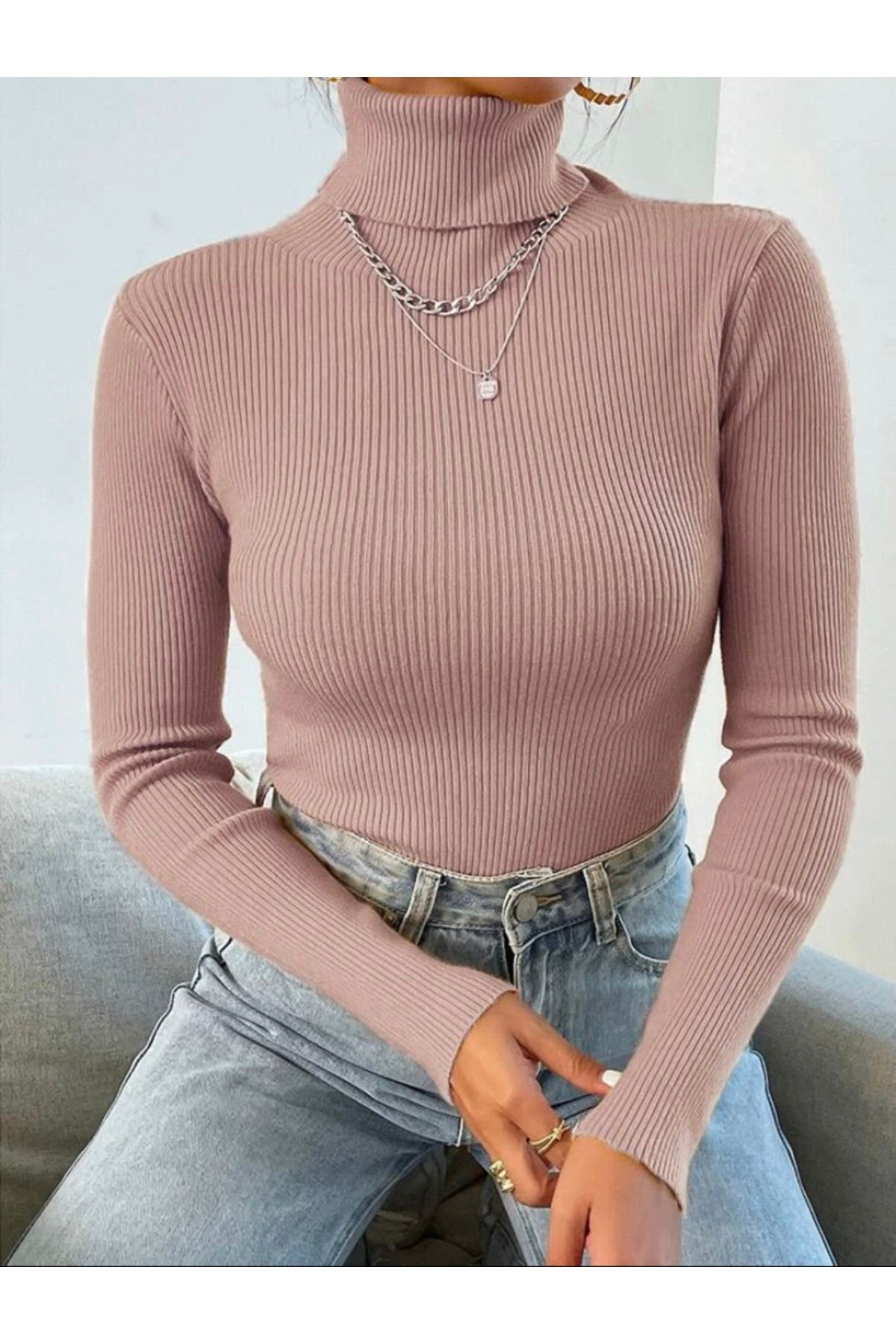 JAKARLI Unisex Salmon Cotton Turtleneck Camisole Slimfit