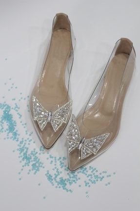 Kadın Ten Rengi Kelebek Taş Detaylı Klasik Babet Abiye Ayakkabı bireylül5143