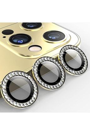 Iphone 11 Pro / Iphone 11 Pro Max /iphone 12 Pro Uyumlu Gold Swarovski Taşlı Kamera Lensi Koruyucu 11protaşlı