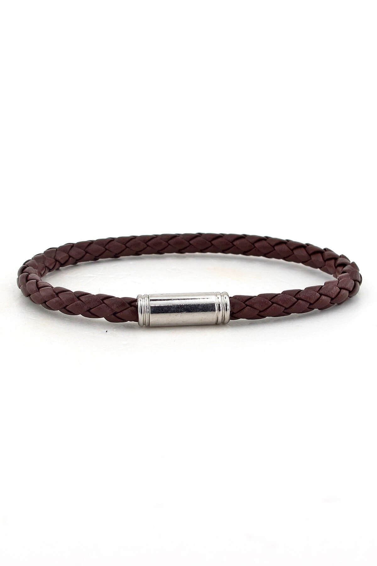 Solfera-Men's Brown Leather Magnetized Thin Bracelet BT323 2