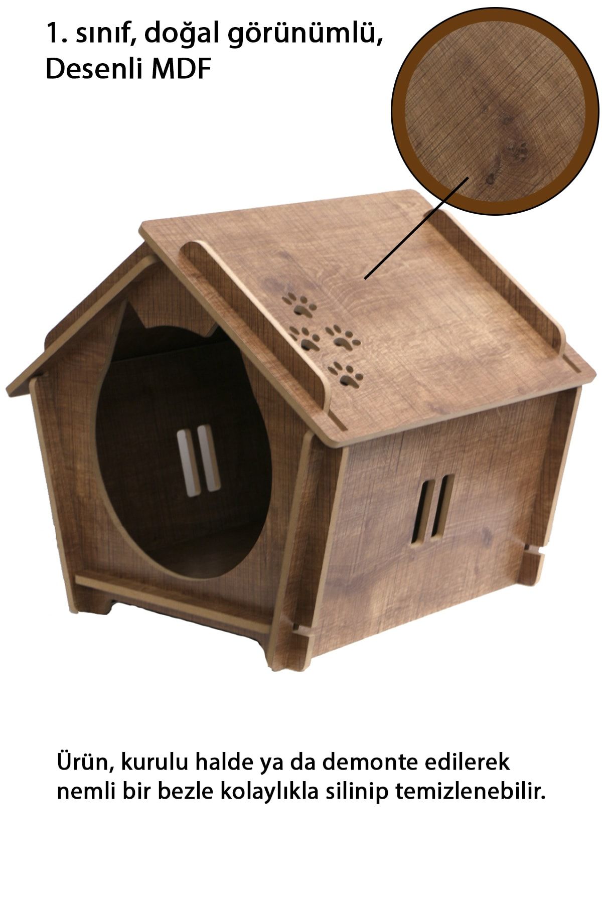 HobiMax-Decorative Wooden Cat Nest with Paw Pattern 4