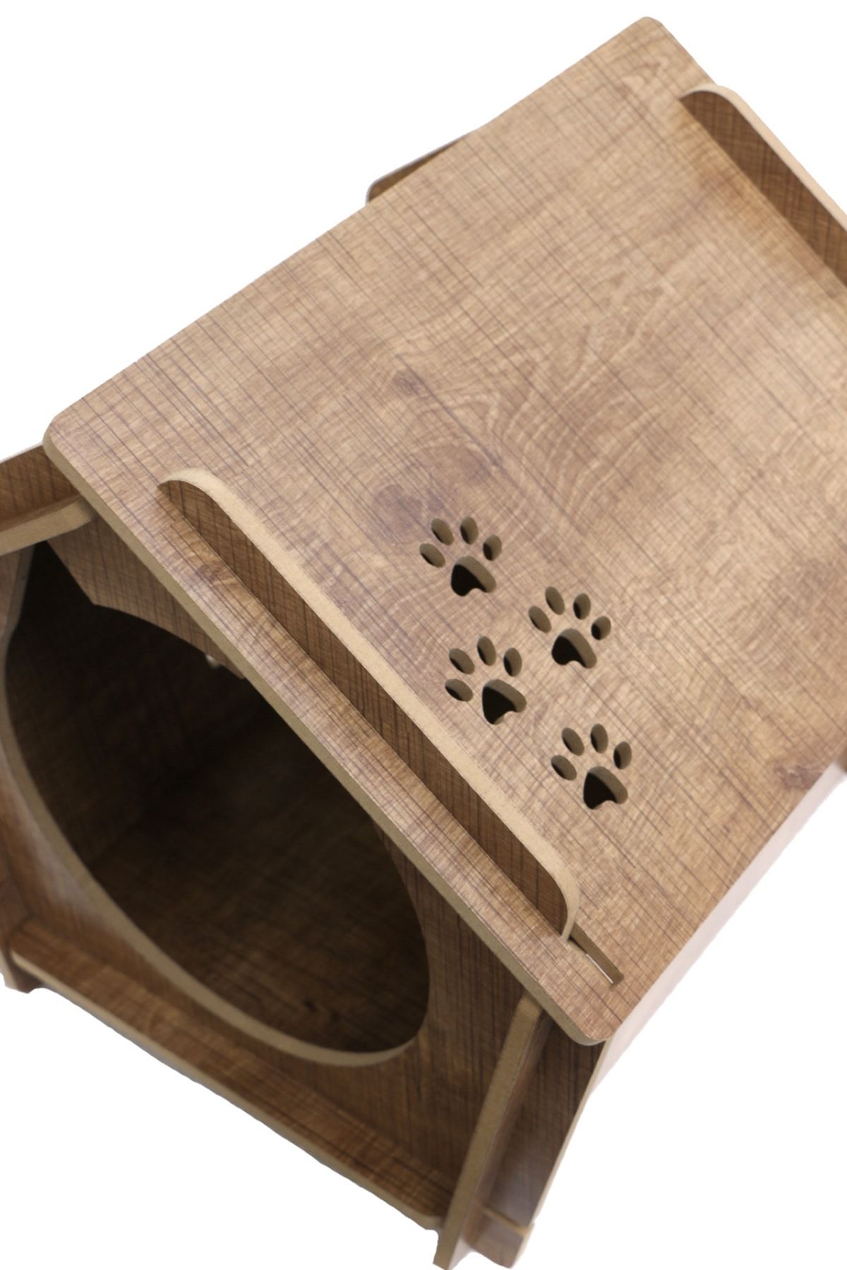 HobiMax-Decorative Wooden Cat Nest with Paw Pattern 6