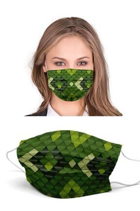 Yeşil Pullar Desenli Yıkanabilir Yeni Nesil Kumaş Telli Bez Maske CLSC505