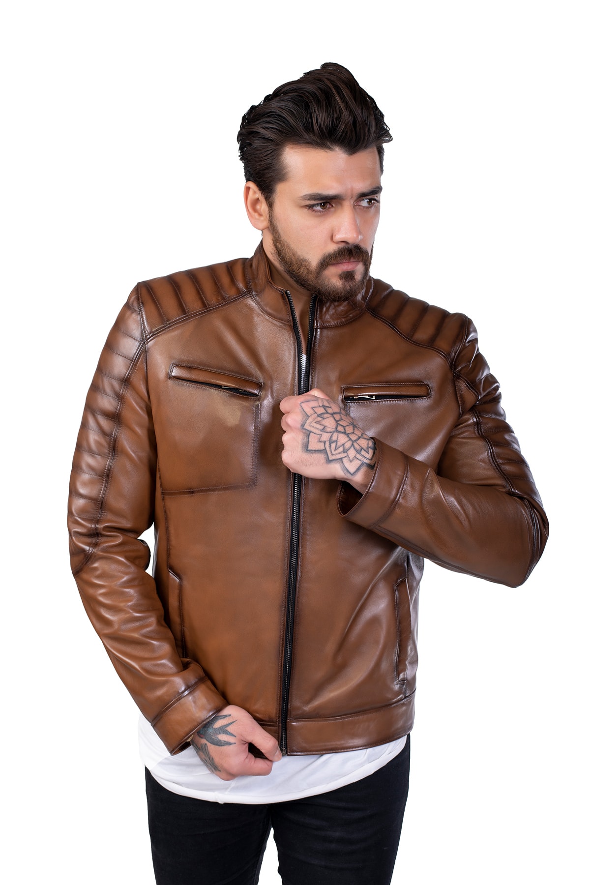 کاپشن مردانه قهوه ای BATU DERİ | AYZ032 اورجینال - تصویر 6