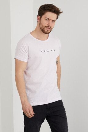 Erkek Kırık Beyaz Baskılı Slim Fit T-shirt-rlxtsr16s RLXTS