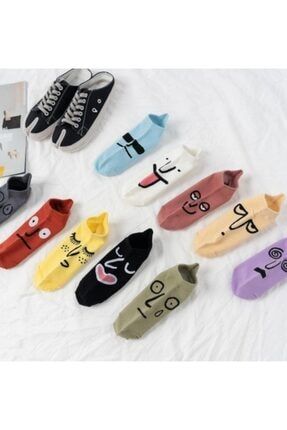 Kadın Kokulu Komik Yüzlü Çoraplar Surat Ifadeli Çok Renkli 10 Çift çrmnya-ky01