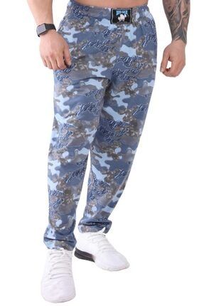 Erkek Mavi Kamuflaj Body Pantolon Şalvar Eşofman Altı 1123