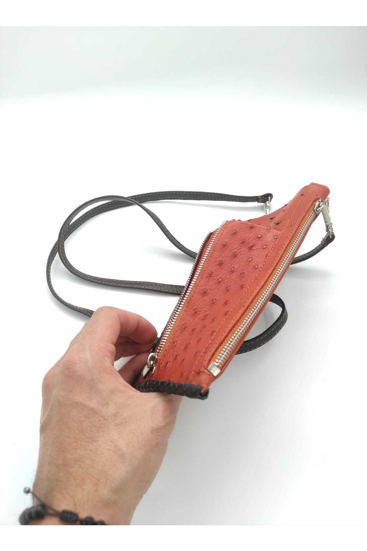 muub leather Özel Tasarım Hakiki Devekuşu Derisi Omuz Cüzdan Çantası UX9516