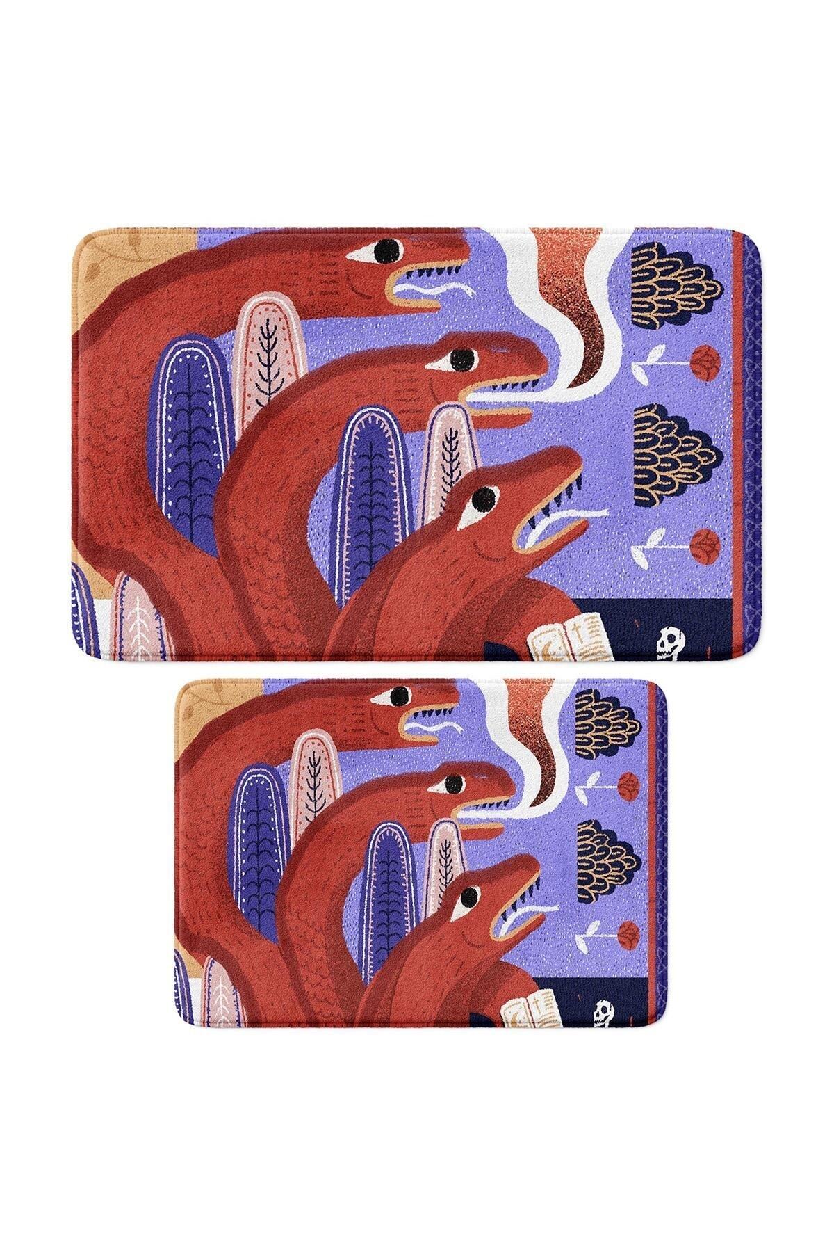 Cute Printed 2-Piece Bath Mat Set - Non-Slip Base, Machine Washable, 50x80cm And 40x60cm