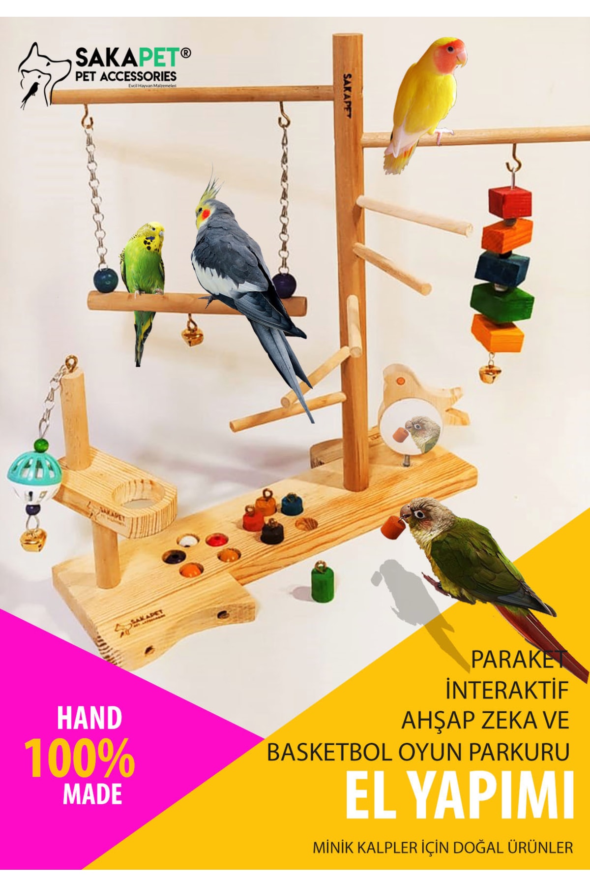 SAKAPET Interaktif Paraket Kuş Zeka Ve Basketbol Oyunlu Eğlence Parkuru Sdm04