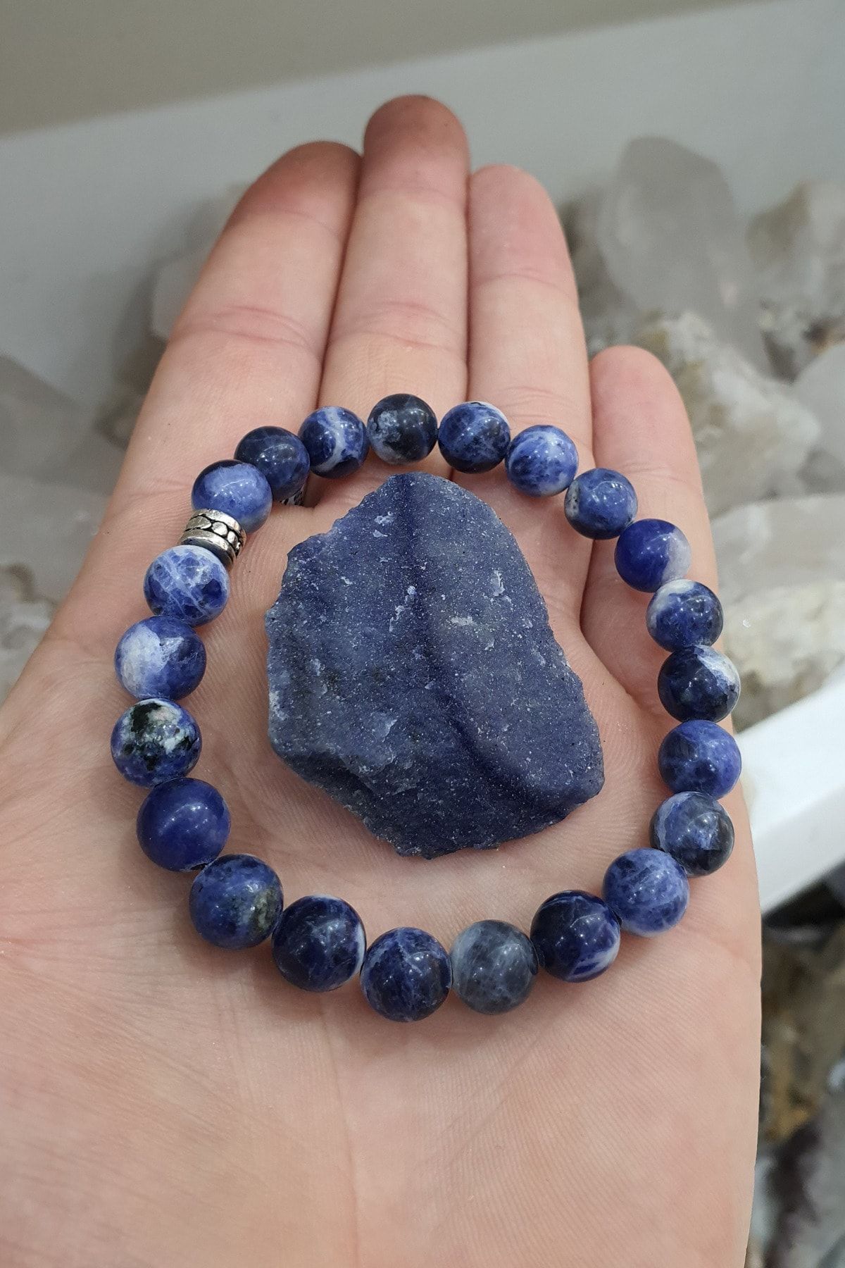 beautifulnaturelstones Sodalit Doğaltaş Bileklik ( Ham Taş Hediyeli ) 8 Mm