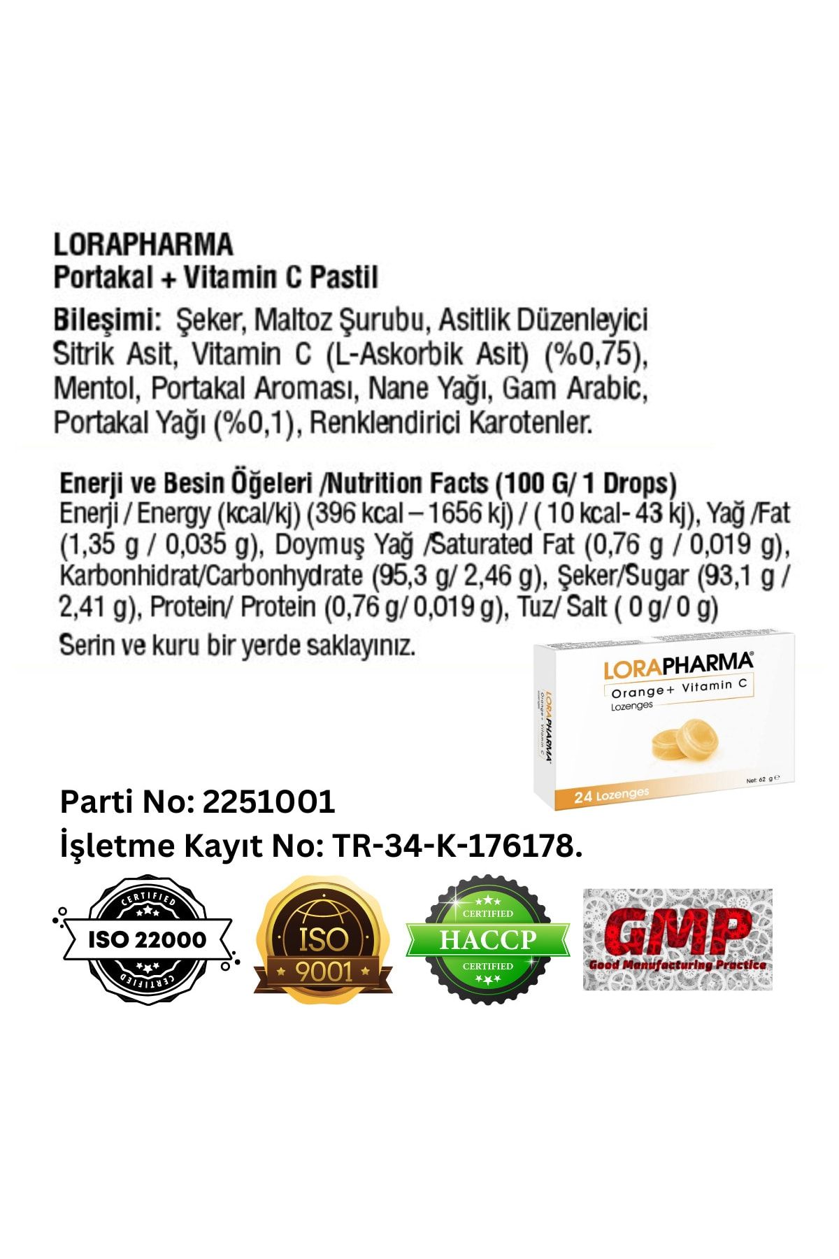 Lorapharma C Vitaminli Portakal Aromalı+Mentol+zencefil+nane Aromalı Pastil 2x24 Adet ZO10543