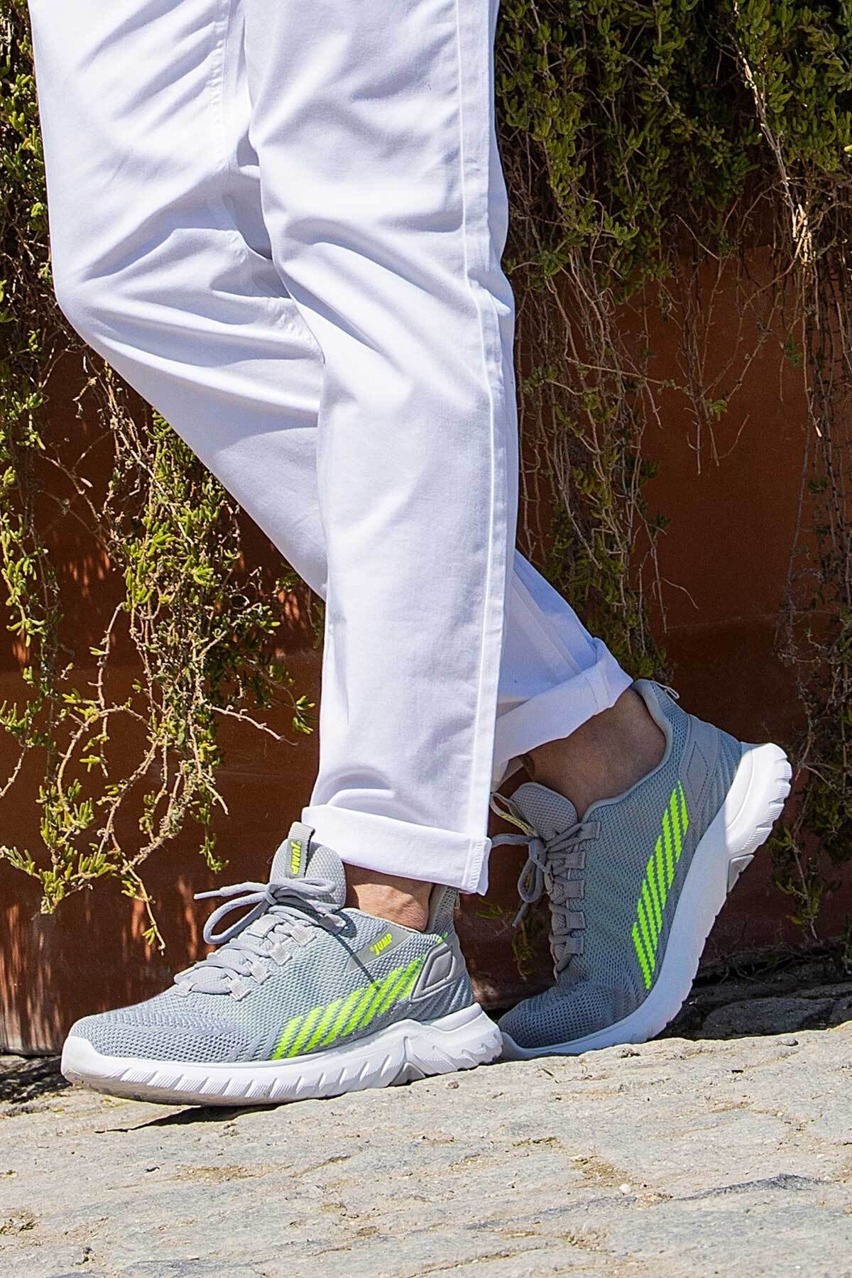 Jump 26441 Açık Gri - Neon Yeşil Erkek Yazlık Günlük Rahat Yürüyüş Koşu Sneaker Spor Ayakkabı
