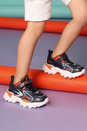 26982 Lacivert - Turuncu - Mavi Kız Çocuk Günlük Rahat Yürüyüş Sneaker Spor Ayakkabı