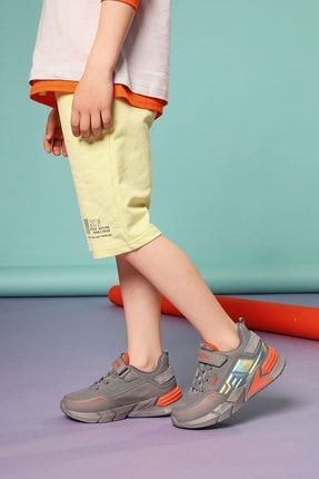 26983 Gri - Turuncu Kız Çocuk Günlük Rahat Yazlık Yürüyüş Sneaker Spor Ayakkabı