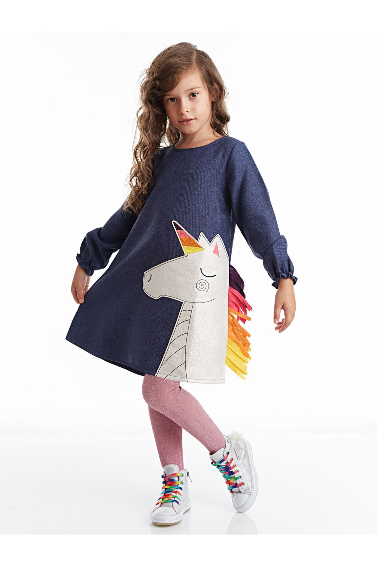 Renkli Unicorn Kız Elbise