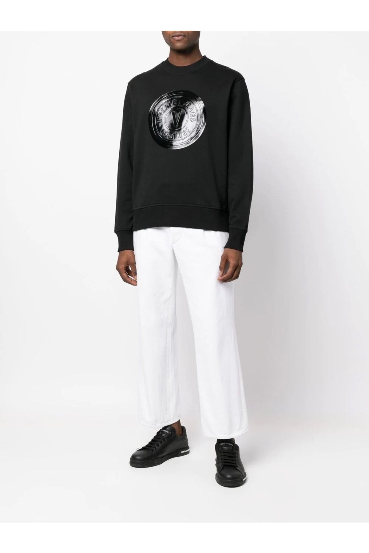 Gianni Versace Jeans Couture Record Logo Printed Black Sweatshirt