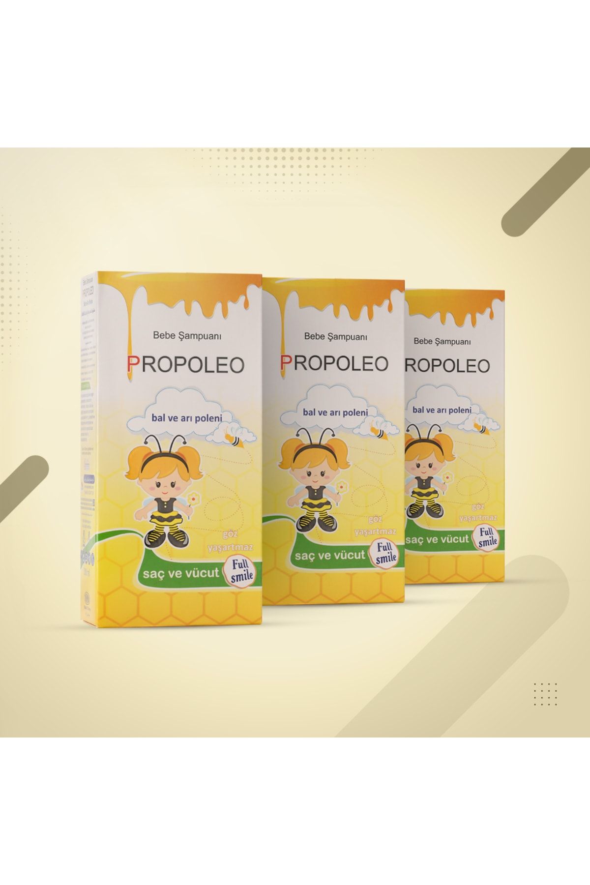 propoleo Bal Ve Arı Polenli Bebek Şampuanı, Saçları Güçlendirir Ve Yumşatır 300 Ml X3