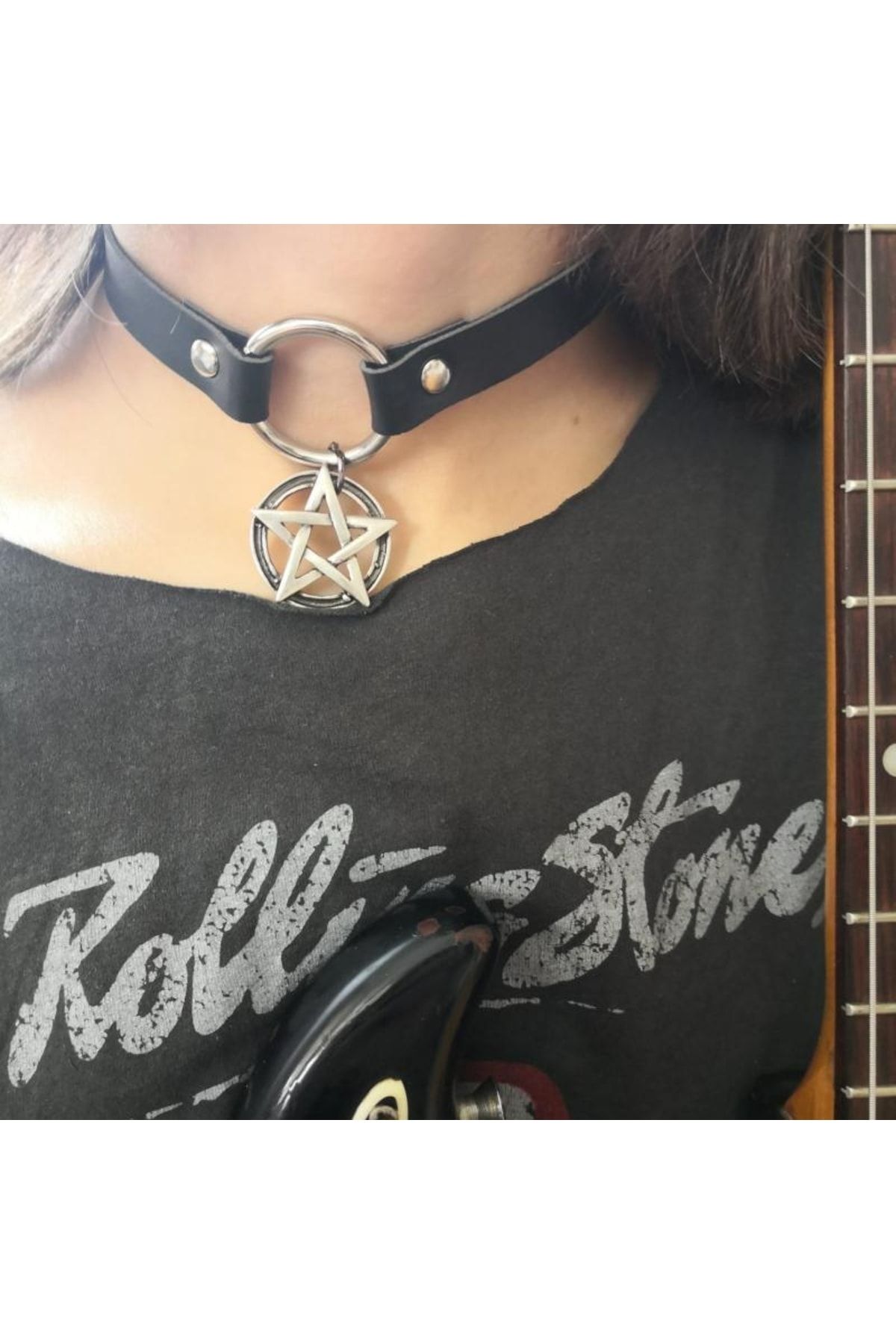 K stebek Gothic Punk Fashin Pentagram Choker Tasma Kolye