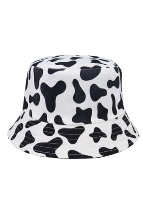 Unisex Siyah Inek Desenli Bucket Şapka şapka