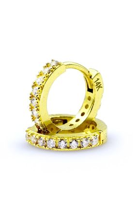 14 Ayar Bebek Boy Cz Taşlı Halka Küpe Hoop Küpe Huggie Küpe Small (S)- Piercing Boy HGB077076075cz