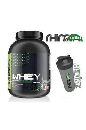 Whey Protein Tozu - 2000gr - Çilek Aromalı + Shaker Rhino Whey2000 Çilek