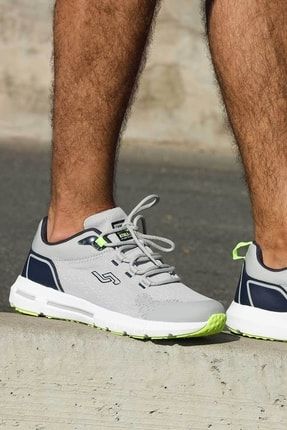 26402 Açık Gri Lacivert Neon Yeşil Erkek Günlük Rahat Yürüyüş Koşu Sneaker Spor Ayakkabı