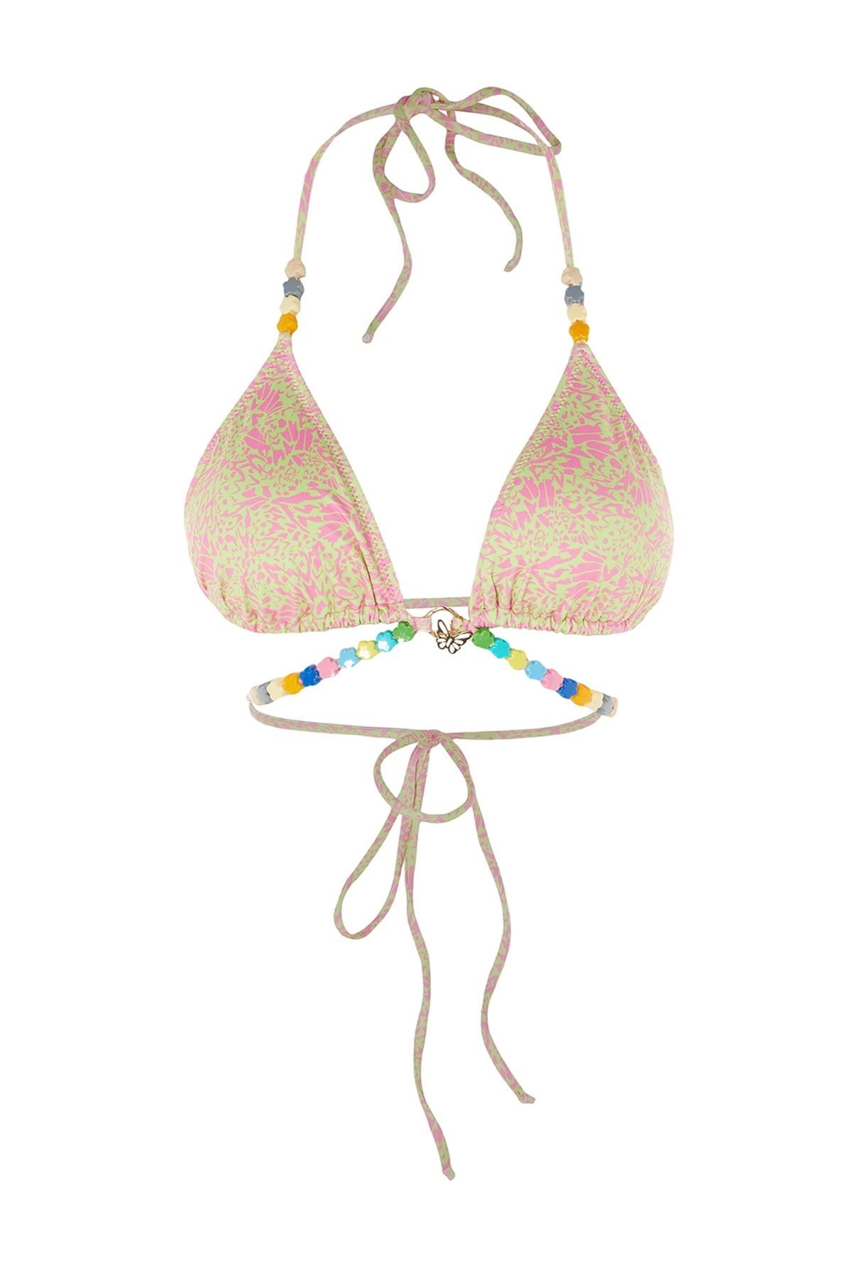 Trendyol Collection-Abstract Patterned Triangle Beaded Accessory Bikini Top TBESS23BU00226 7
